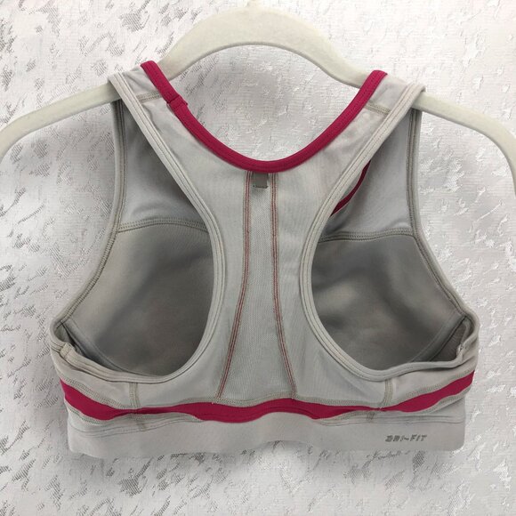 Nike Dri-Fit Racerback Sports Bra Gray with Pink Trim Size M - Picture 3 of 9